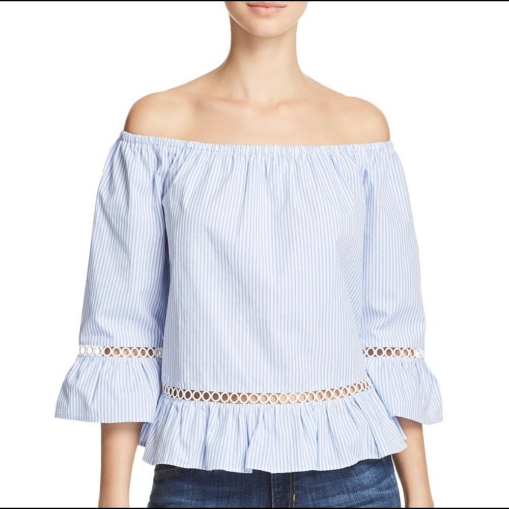 Aqua Poplin Off Shoulder Top With Eyelet Details